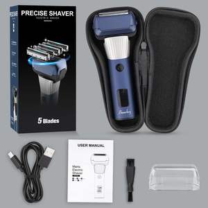 Afeitadora Eléctrica Recargable para Hombre, 5 Elementos de Afeitado, Uso en Seco/Húmedo, 100 Minutos de Autonomía, Recortadora Integrada, Azul, IPX7, para Cuerpo - Product Image 5