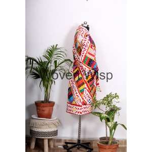 Abrigo de Kantha Boho hecho a mano para mujer, Kimono largo de algodón, bata India acolchada con diseño de patrón de cuadrícula colorido - Product Image 5