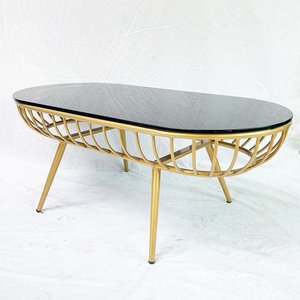 Modern <b>Rustic</b> Oval <b>Coffee</b> <b>Table</b> Glass Top Bronze-Colored Frame 100x50x45cm Durable Decorative for Living Room Use-Model TT68164 - Product Image 3