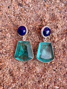 Pendiente hecho a mano de turmalina Paraiba de Plata de Ley 925 con lapislázuli, hermoso pendiente de mujer. - Product Image 3