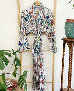 Bata informal de rayón de algodón para hombre, Kimono de casa larga con cuello en V, cierre de doble botonadura para uso en verano - Product Image 1