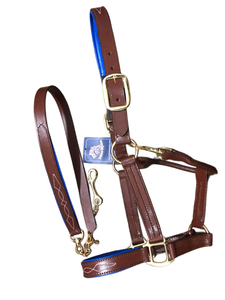 Customizable Sizes High Quality English Saddle Style Leather Horse <b>Halter</b> with Pewter Buckles Lead Included - Product Image 3