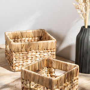 Bacs de rangement rectangulaires faits à la main du Vietnam certifiés Sedex BSCI avec jacinthe d'eau et poignées en bois pour usage domestique OEM accepté - Product Image 4