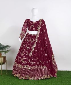Lehenga choli de seda de algodón a la moda con bordado pesado dupatta, ropa de fiesta de trabajo, Ropa Étnica a precio mayorista - Product Image 1
