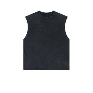 100% algodón O-cuello Tank Tops Logotipo impreso personalizado Patrón sólido Sin mangas suelta Camiseta sin mangas para hombres - Product Image 6