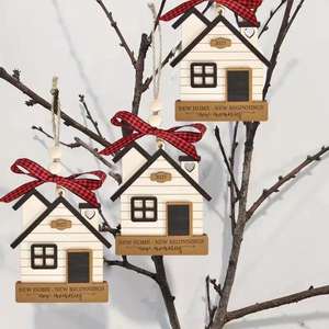 Adornos de árbol de Navidad de madera hechos a mano, decoración colgante de copo de nieve con cuerda de cáñamo y cuentas de madera para decoración de fiesta de vacaciones - Product Image 1