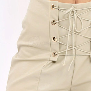 Pantalones cortos de cuero para mujer de cintura alta OEM cintura elástica mejor precio entrenamiento patrón caliente nuevo logotipo liso teñido botón arco transpirable - Product Image 5