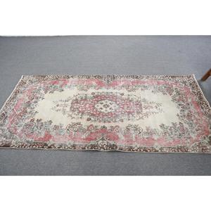 Vintage Area Rug 3.6x7 ft, Red <b>Brown</b> Check Rug <b>Wool</b> - Product Image 4