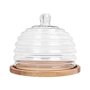Rustic Cake Plate with Glass Cloche Cupcake Stand Pastry Stand Dessert Dome Beehive