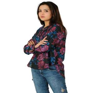 Blusa bohemia de manga larga de verano para mujer, estilo hippie con estampado de bloques, camisa informal ligera - Product Image 3