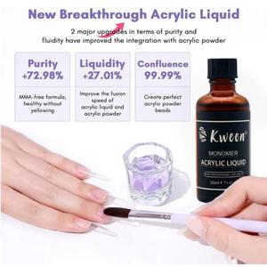 Kit de poudre acrylique professionnelle Kween 5 pièces avec monomère EMA et paillettes - Product Image 3