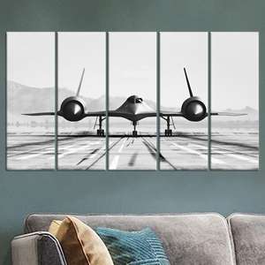 Art mural sur toile SR-71 Blackbird, impression monochrome moderne pour décoration d'aviation, lot de 5 toiles - Product Image 1