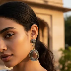 Boucles d'oreilles pendantes en pierre de diamant brun avec plaqué or, bijoux de mode tendance - Product Image 2