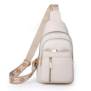 Bolso de pecho de microfibra negro con correa ajustable estampada, cierre de cremallera, diseño informal para uso diario - Product Image 2