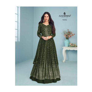 Ropa de fiesta de boda de imitación, bordado de Georgette, Zari, codificación de secuencia Dori, trabajo Hotfix, diamante, vestido largo Anarakali - Product Image 1