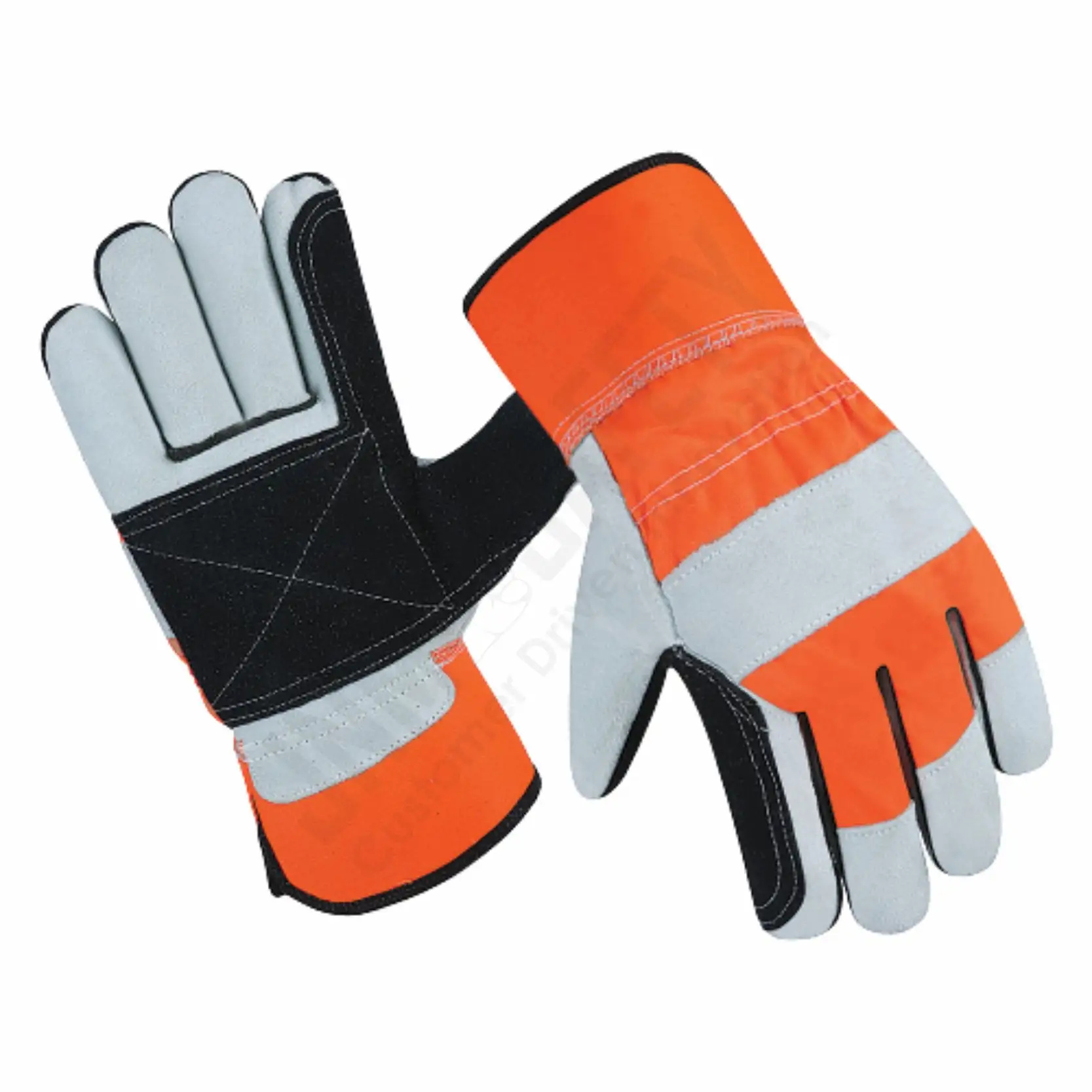 Reinforced Fluorescent Cotton Leather Working Gloves Safety Work Gloves Cowhide Split Leather Industrial Canadian Rigger Gloves
