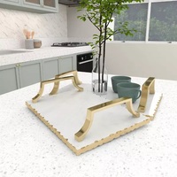 Décoration intérieure plateau en pierre en marbre naturel plateau de service en marbre blanc avec garniture dorée pour la décoration de la maison de cuisine