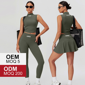 Conjuntos de Yoga de verano para mujer, 2 uds., Top de medio Cuello, conjunto de Yoga ajustado, conjunto deportivo con espalda delgada, ropa de tenis para Fitness y Yoga - Product Image 1