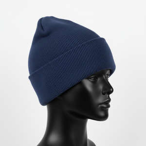 Bonnet en tricot acrylique épais de qualité supérieure 250GSM, doux, extensible, chaud pour l'hiver, couleur bleue, logo brodé personnalisé, jacquard - Product Image 5