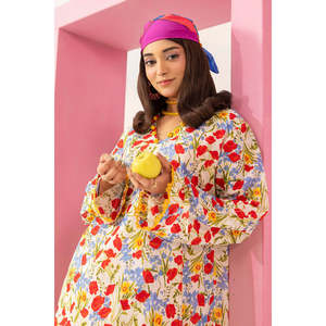 ชุดสูทผ้าลอนพิมพ์ลายสำหรับผู้หญิง 2 ชิ้น ทรงหลวม ระบายอากาศได้ดี ตกแต่งกระดุม ผ้าฝ้าย 100% รุ่น TL-52104 - Product Image 1