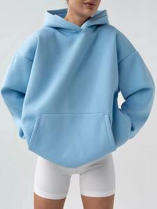 Sweat à capuche court avec logo personnalisé pour femmes Ensemble 2 pièces à épaules tombantes Pantalon de jogging Sweat-shirt vierge surdimensionné brodé solide - Product Image 5