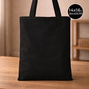 <b>Large</b> Eco-Friendly 14x16 Cotton Shopping Tote <b>Bag</b> Black Solid Color <b>Canvas</b> Tote <b>Bag</b> - Product Image 2