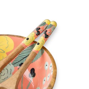 Ensemble de 3 bols classiques de qualité supérieure faits à la main et écologiques en bois de mangue Flower Melody avec cuillères de service - Product Image 2