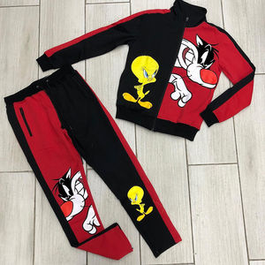 Ensemble de survêtement imprimé rouge et noir pour hommes veste et pantalon zippés deux pièces Streetwear Fashion Casual Sportswear Wholesale - Product Image 1