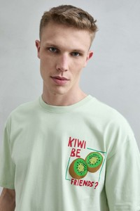 T-shirt da uomo a vestibilità regolare verde chiaro 100% cotone - Stampa floreale a maniche corte anti-pilling 240 grammi stile casual divertente con motivo a filigrana - Product Image 3