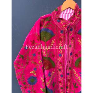 Veste en velours indien Suzani, veste à broderies florales ouzbèkes, veste courte bohème hippie, veste de soirée pour femmes, pardessus - Product Image 2