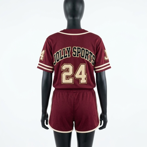 Ensemble short de baseball pour femmes, 150 GSM, polyester respirant, gris, noir, jersey à panneaux, avec logo personnalisé par sublimation, ensembles pour femmes - Product Image 3