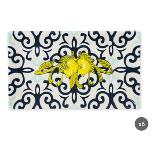 Set di 6 Piatti Rettangolari in Ceramica Amalfi di Excelsa, Tecnica di Stampa Digitale, Motivo Limoni, Costa Mediterranea di Amalfi - Product Image 1