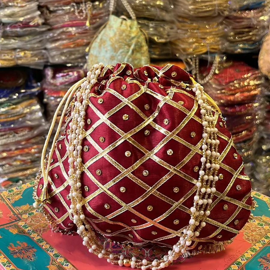 Fancy Design Beautiful Indian Handmade Coin Potli Bag con Gota Patti borse da polso da lavoro a mano per donna