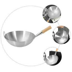 Gốc Nhật Bản 34Cm Nặng-Nhiệm Vụ Không Dính Chảo Chảo Thép Carbon Với Tay Cầm Bằng Gỗ Cho Cảm Ứng Nồi Và Xào Chiên - Product Image 5