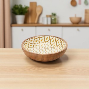 ชามสลัดไม้หลากสีพิมพ์ลายเคลือบสีขาวและเคลือบสีขาวแฟนซี - Product Image 1