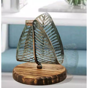 Adorable servilletero con forma de hoja de Metal con Base de madera elegante soporte organizador de pañuelos para mesa de comedor cocina y decoración - Product Image 2