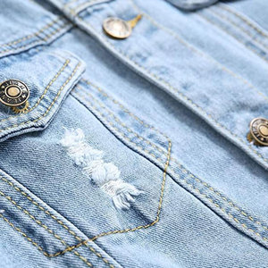 Chaquetas vaqueras para hombre, venta al por mayor, Chaquetas vaqueras azules con logotipo personalizado, prendas de vestir exteriores de moda, proveedor a granel OEM - Product Image 4