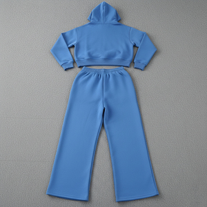 Ensemble de survêtement pour femme en coton 100% avec logo brodé personnalisé, dentelle solide, strass, fermeture éclair quart de tour, style streetwear, vente chaude - Product Image 4