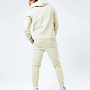 Ensemble de survêtement crème pour hommes personnalisé deux pièces sweat à capuche et pantalon de jogging vêtements de sport en polaire tenue de fitness vente en gros OEM ODM - Product Image 5
