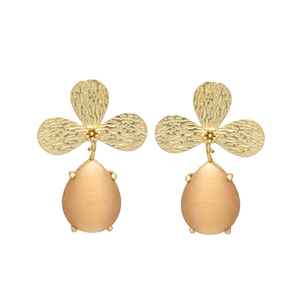 Nouvelle arrivée Rose Calcédoine Gemstone Feuille Patels Boucle D'oreille Plaqué Or - Product Image 1