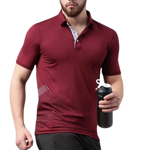 Polo pour homme en marron avec motif géométrique, vêtements de sport élégants, tissu en coton confortable pour le sport et les tenues décontractées - Product Image 5