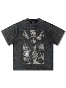 Alphabet personnalisé des fabricants de vêtements impression hommes Vintage lavé 100% coton manches courtes 300 grammes T-shirt ample Plus - Product Image 5