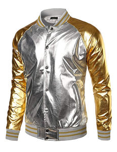 เสื้อแจ็กเก็ตเบสบอลเงาวับสไตล์ไฮสตรีทเสื้อแจ็กเก็ตหนังเทียมแบบสลิมฟิตมีซิปเต็มเหมาะสำหรับงานปาร์ตี้ไนท์คลับ - Product Image 2