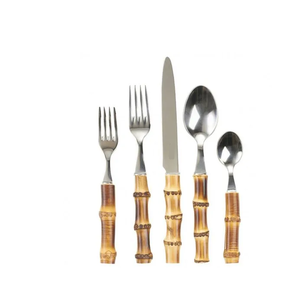 Cubiertos clásicos de acero inoxidable excelentes, mango de madera de bambú, utensilios de cocina para el hogar del Hotel, cubiertos decorativos, cubiertos - Product Image 2