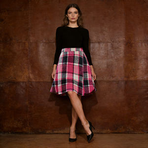 Vintage Vibrant <b>Plaid</b> Flared A-Line Crocheted Natural Waist Breathable Midi <b>Skirt</b> for Women Office Casual Wear - Product Image 6