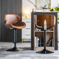 Chaise de bar ergonomique semi-encadrée avec dossier en cuir peint et pieds en fer réglables pour la maison, le café, le bar, le restaurant