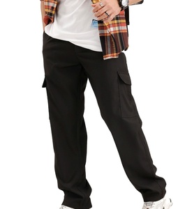 Pantalon cargo décontracté pour homme, coupe ample, en velours côtelé noir, imperméable, léger, taille élastique - Product Image 1