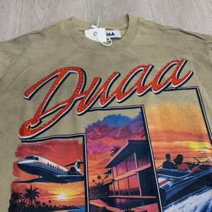 T-shirt en coton imprimé Duaa All Risk No Regrets pour homme, manches courtes, col rond, jersey décontracté, coupe régulière, logo au dos - Product Image 4