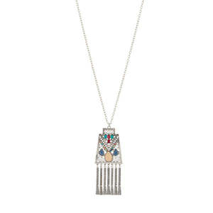 Urthn Boho elegante resina piedra cadena colgante collar rodio acabado moda accesorio 1111422A - Product Image 1