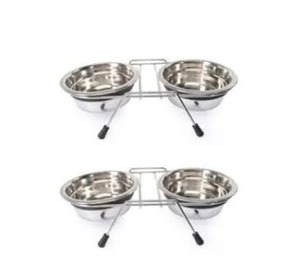 Offre incroyable sur 100% Bols d'alimentation doubles en acier inoxydable de qualité authentique avec support en fil métallique pour chiens et chats - Product Image 1